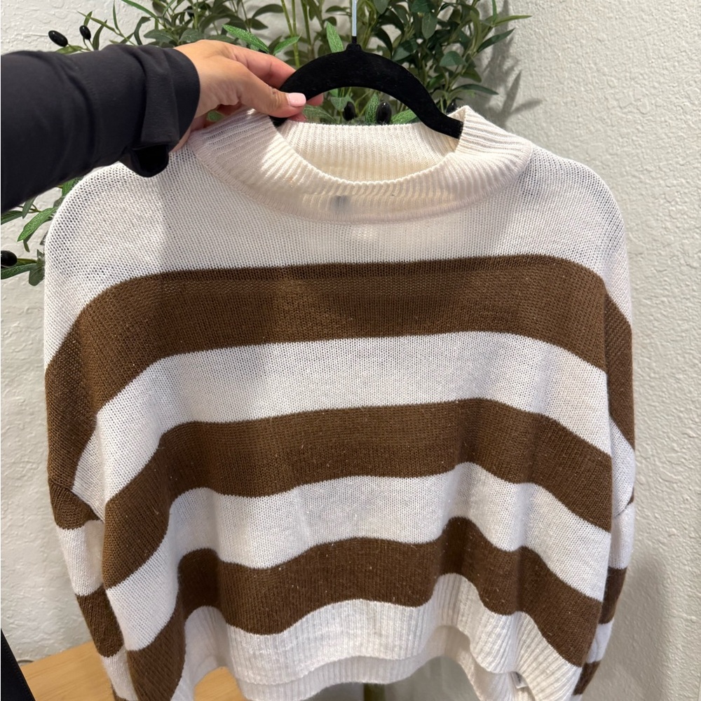 H&M Brown and White Striped Turtleneck Sweater